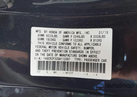 2016 Honda Accord Lx from USA, damaged, VIN 1HGCR2F32GA113597